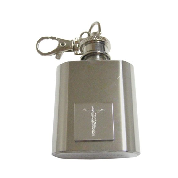 Etched Religious Crucifix Cross Keychain Flask - Picture 1 of 1